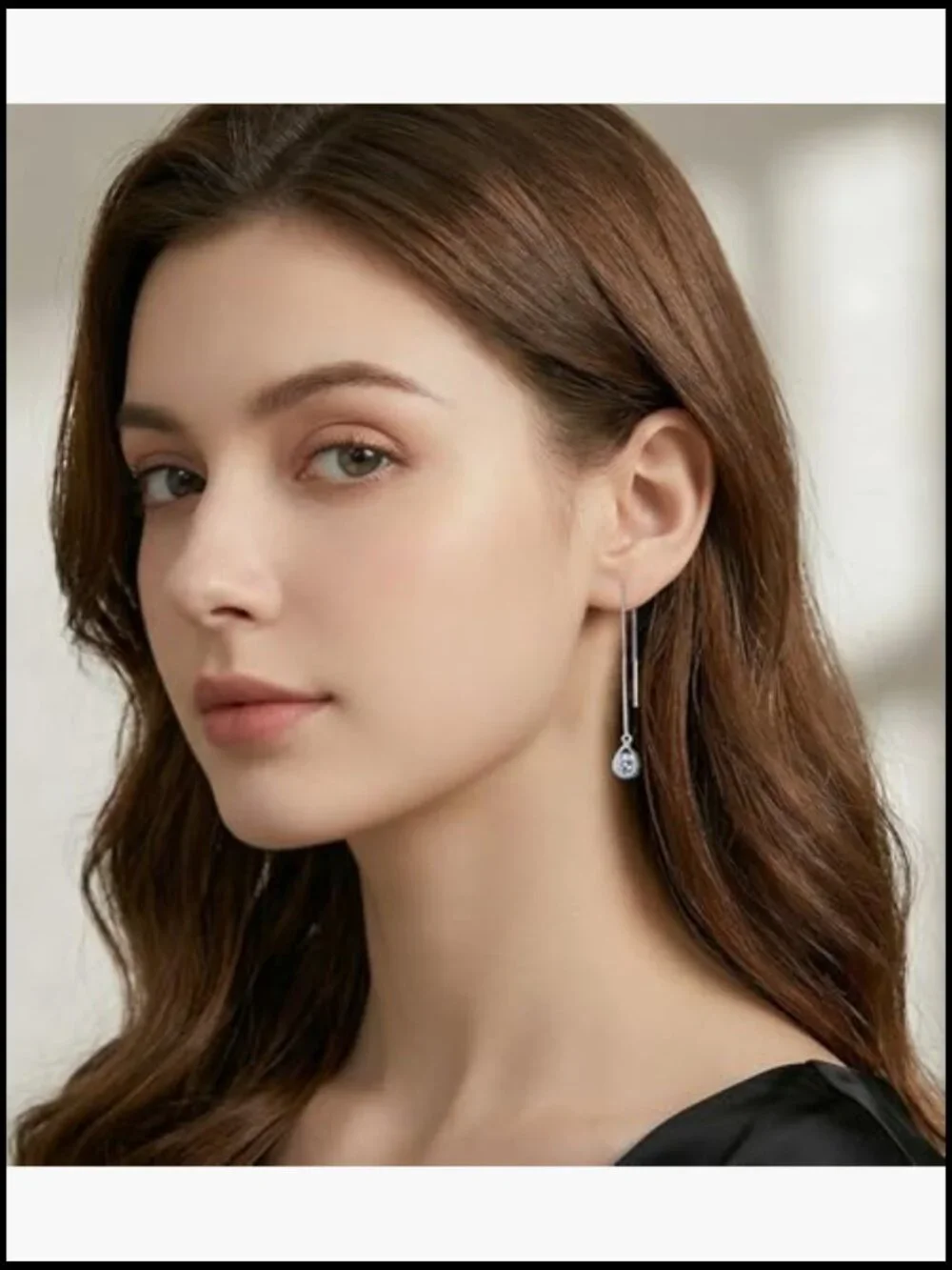 Solid 925 Sterling Silver CZ Droplet Chain Dangle Earrings Threader Teen Jewelry